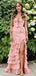 Lovely Pink V-Neck Mermaid Side Slit Long Prom Dress Ideas, Evening Party Dresses, WGP2035