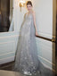 Shiny Silver Halter A-Line Long Prom Dress Ideas, Evening Party Dresses,WGP1727