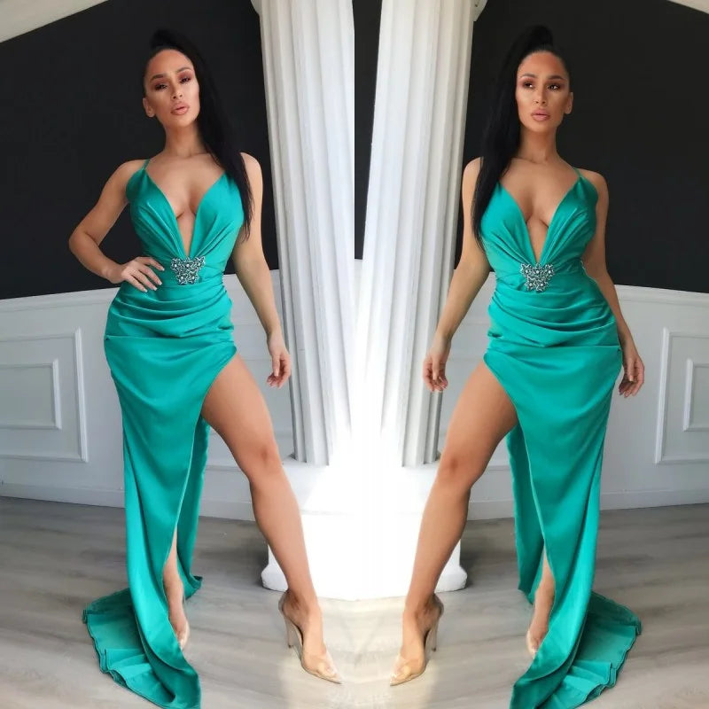 Elegant Pink V-Neck Mermaid Side Slit Long Prom Dress Ideas, Evening Party Dresses, WGP2025