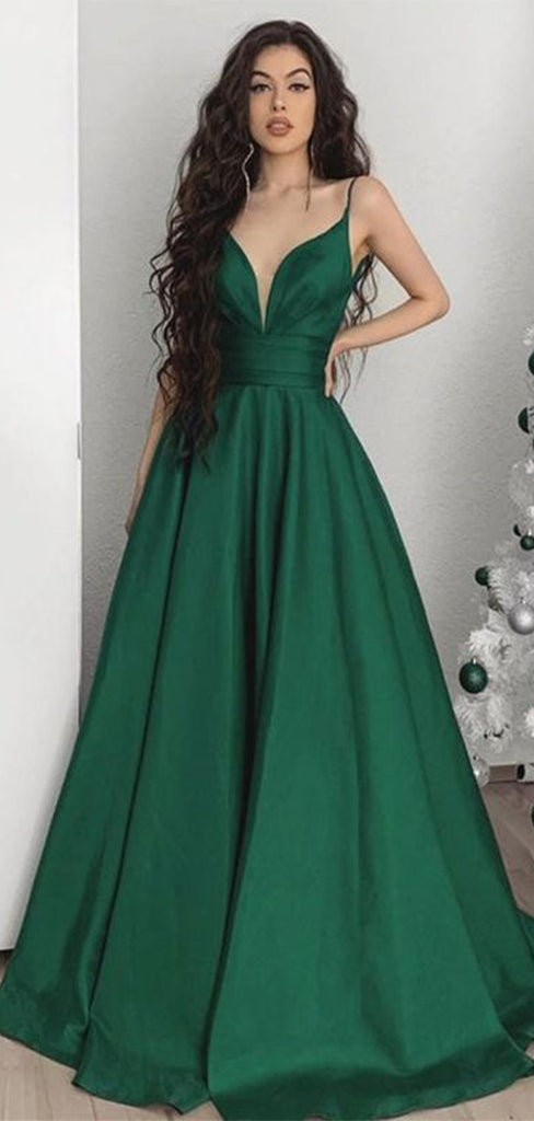 Elegant Green Spaghetti Strap A-Line Party Prom Dresses,Evening Dress Online, WGP811