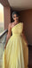 Elegant Yellow Pleats One shoulder A-Line Party Prom Dresses,Evening Dress Online, WGP830