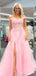 Beautiful Pink A-Line Off-shoulder Side Slit Popular Long Evening Dresses, Formal Dresses, Birthday Party, WGP565