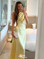 Elegant Yellow One Shoulder Mermaid Side Slit Party Prom Dresses,Evening Dress Online, WGP833