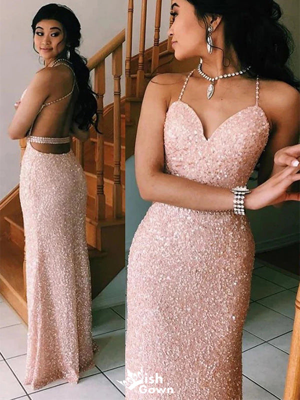 Sexy Pink Sweetheart Mermaid V-Neck Sleeveless Party Prom Dresses,Evening Dress Online, WGP844