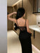Sexy Black Spaghetti Strap Mermaid Side Slit Lace Long Prom Dress Ideas, Evening Party Dresses , WGP1578