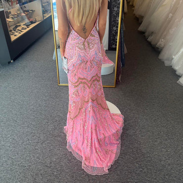 Sexy Pink Spaghetti Strap Mermaid Side Slit Sleeveless Long Prom Dress Ideas, Evening Party Dresses,WGP1683