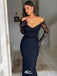 Sexy Black Long Sleeve Mermaid Lace Long Prom Dress Ideas, Evening Party Dresses,WGP1760