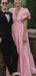 Casual V-neck Short Sleeves A-line Long Prom Dress Ideas, Evening Party Dresses,WGP1847