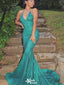 Elegant Green Spaghetti Strap Mermaid V-Neck Sleeveless Party Prom Dresses,Evening Dress Online, WGP843