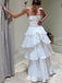 Elegant White&nbsp; A-Line Strapless Ruffle Popular Long Evening Dresses, Formal Dresses, Birthday Party, WGP563