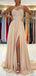 Elegant Champagne One-Shoulder A-Line Long Prom Dress Ideas, Evening Party Dresses,WGP1773