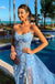 Unique Blue Spaghetti Strap A-Line Side Slit Sleeveless Long Prom Dress Ideas, Evening Party Dresses,WGP1682
