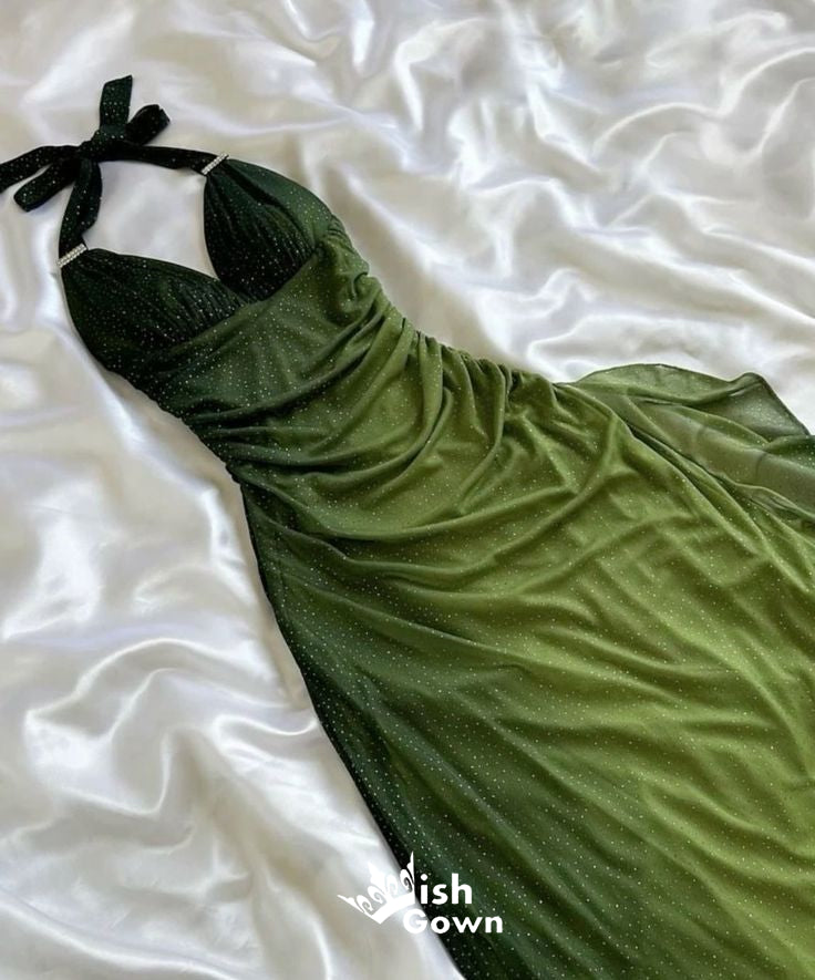 Shiny Green Halter Sweetheart Long Party Dress Prom Dresses,Evening Dress Online, WGP934