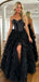 Elegant Black A-Line Sweetheart Side Slit Popular Long Evening Dresses, Formal Dresses, Birthday Party, WGP587