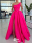 Elegant A-Line One Shoulder Pleats Side Slit Long Prom Dresses,Evening Gowns,WGP321