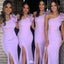 Elegant Pink Floral One-Shoulder Sleeveless Mermaid Long Bridesmaid Dresses Online, WGM425