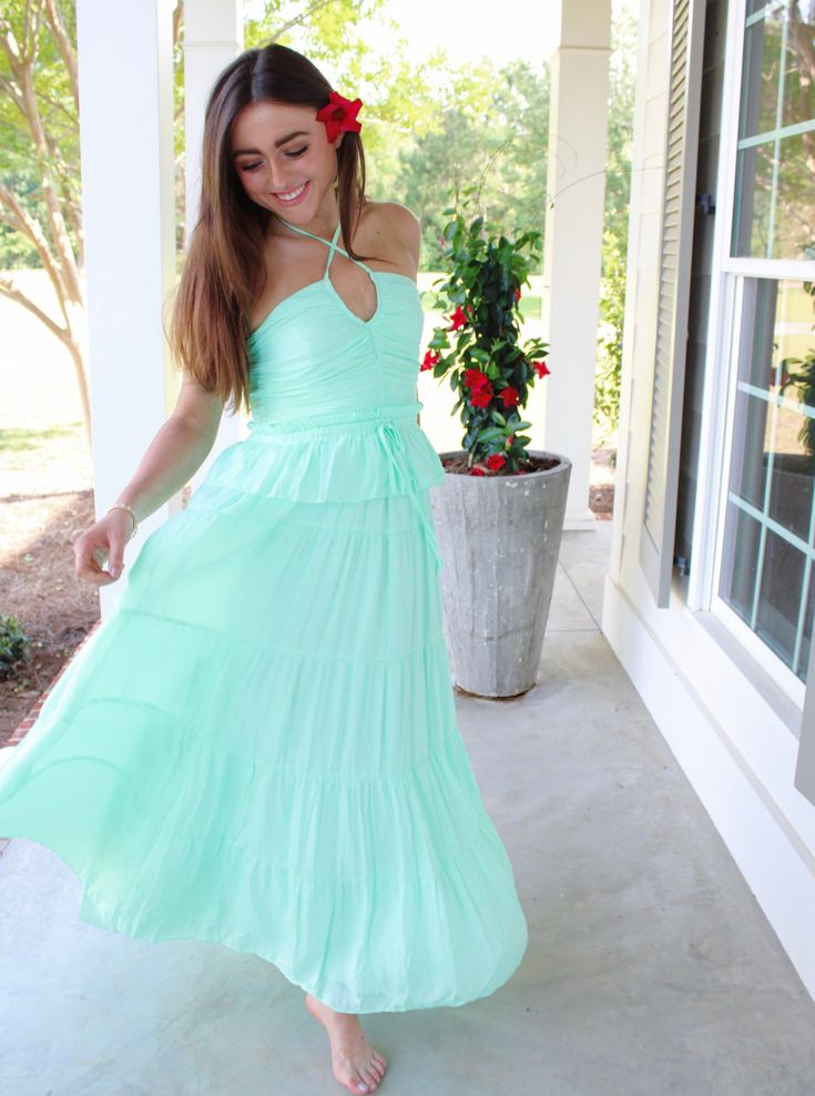 Elegant Mint Green A-Line Halter Cheap Maxi Long Party Prom Gowns,Evening Dresses,WGP441