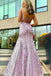 Elegant Light Purple Mermaid Spaghetti Straps Side Slit Applique Sequin Cheap Maxi Long Party Prom Gowns,Evening Dresses,WGP442