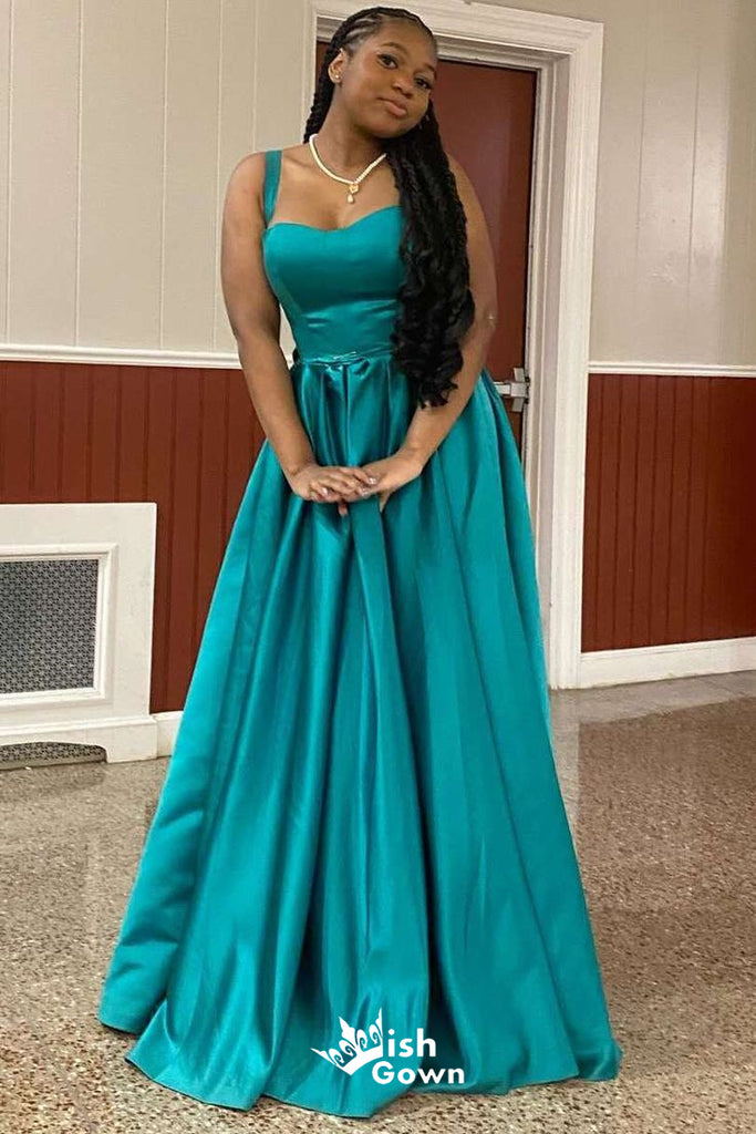 Green A-line Pleats Long Party Dress Prom Dresses,Evening Dress Online, WGP896