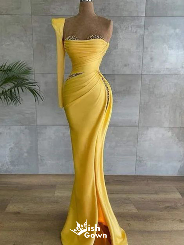 Sexy Yellow Mermaid Long Party Dress Prom Dresses,Evening Dress Online, WGP926