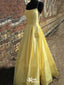 Yellow Elegant Spaghetti Straps A-Line Flower Long Evening Dresses, Formal Dresses, WGP525