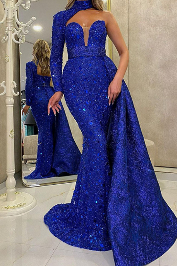 Shiny Mermaid Long Sleeves Long Party Dress Prom Dresses,Evening Dress Online, WGP912