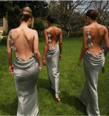 Elegant Spaghetti Strap Sleeveless Mermaid Side Slit Long Bridesmaid Dresses Online, WGM413