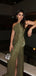 Elegant Green One-Shoulder Mermaid Side Slit Long Prom Dress Ideas, Evening Party Dresses,WGP1609
