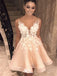 Elegant Pink Lace V-Neck A-Line Popular Cheap Short Homecoming Dresses, EPT203