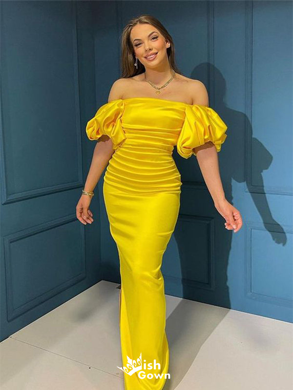 Unique Yellow Mermaid Off-shoulder Popular Long Evening Dresses, Formal Dresses, Birthday Party, WGP599