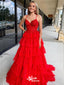 Sexy Spaghetti Straps Red Sweetheart Beaded Tiered A-line Long Party Dress Prom Dresses,Evening Dress Online, WGP903