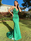 Sexy Emerald Green Mermaid V Neck Halter Lace Up Long Formal Prom Dresses,Evening Gowns,WGP332