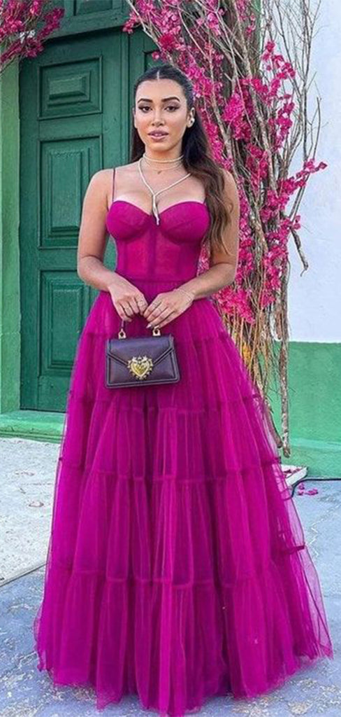 Elegant Pink A-Line Spaghetti Strap Popular Long Evening Dresses, Formal Dresses, Birthday Party, WGP612