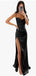 Sexy Black Mermaid Sweetheart Spaghetti Straps Side Slit Long Formal Prom Dresses,Evening Gowns,WGP373