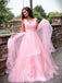 Elegant Pink A-Line V Neck Sleeveless Pleats Long Maxi Prom Dresses,Evening Gowns,WGP376