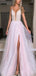 Gorgeous A-Line V Neck Halter Lace Up Side Slit Sequins Beading Long Formal Prom Dresses,Evening Gowns,WGP377