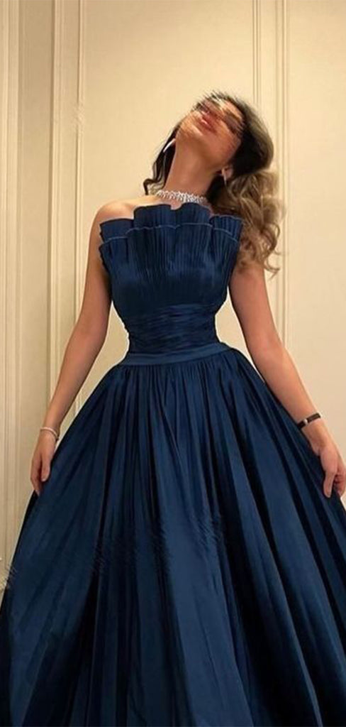 Elegant Blue A-Line Scalloped Popular Long Evening Dresses, Formal Dresses, Birthday Party, WGP618