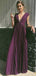 Elegant Purple V-Neck A-Line Popular Long Evening Dresses, Formal Dresses, Birthday Party, WGP625