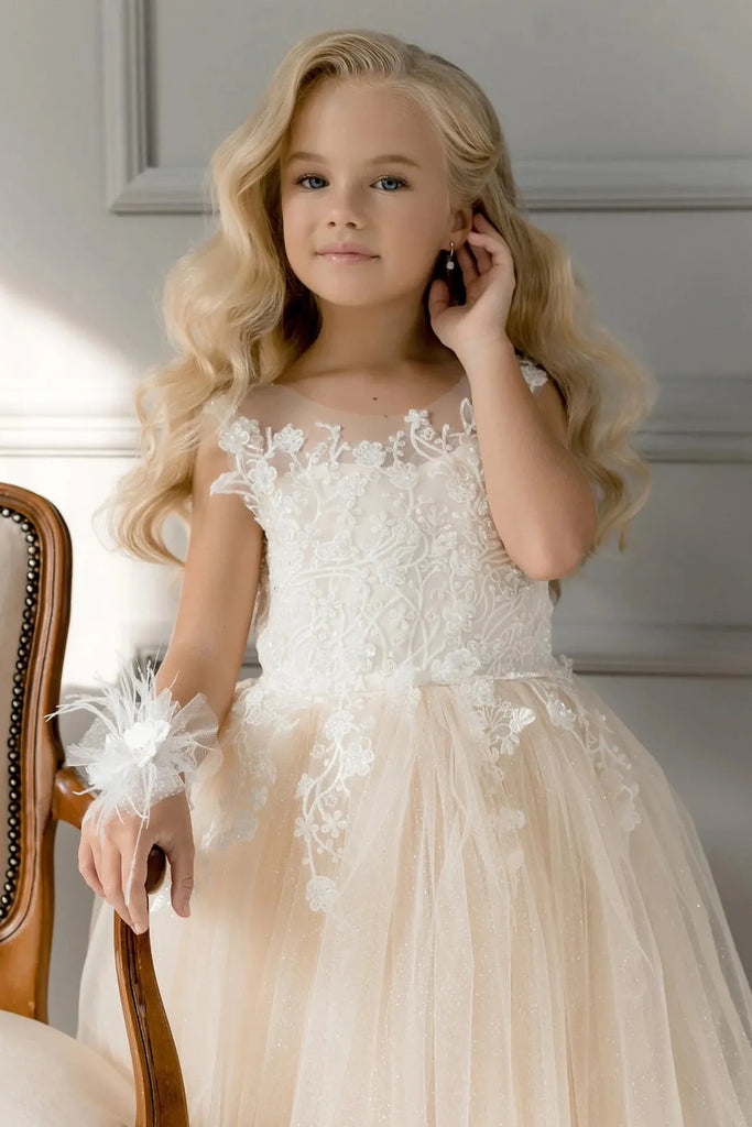 Cute Pink Spaghetti Strap Sleeveless Long A-Line Flower Girl Dress, FG024