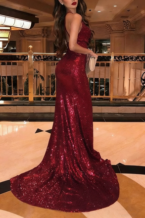 Charming Red V-Neck Mermaid Long Prom Dress Ideas, Evening Party Dresses, WGP2005
