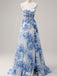 Elegant Blue Spaghetti Strap Mermaid Side Slit Long Prom Dress Ideas, Evening Party Dresses ,  WGP1594