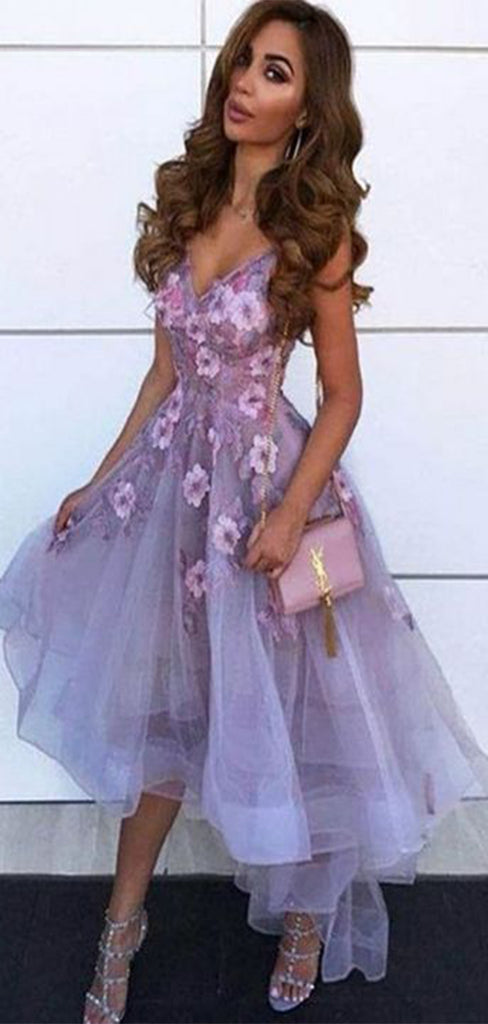 Elegant Purple A-Line Spaghetti Strap Flower Lace Popular Long Evening Dresses, Formal Dresses, Birthday Party, WGP640