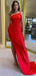 Elegant Red Mermaid One-Shoulder Side Slit Popular Long Evening Dresses, Formal Dresses, Birthday Party, WGP642