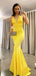 Elegant Yellow Mermaid Halter Strap Backless Popular Long Evening Dresses, Formal Dresses, Birthday Party, WGP641