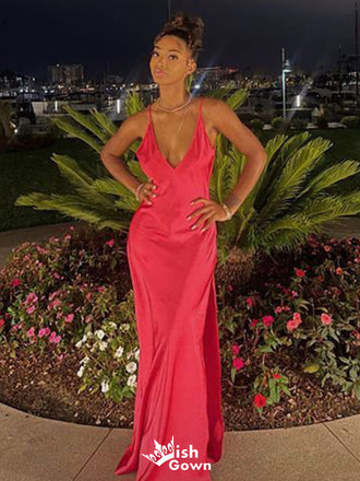Sexy Spaghetti Strap V-neck Mermaid Long Prom Dress Ideas, Evening Party Dresses,WGP1498