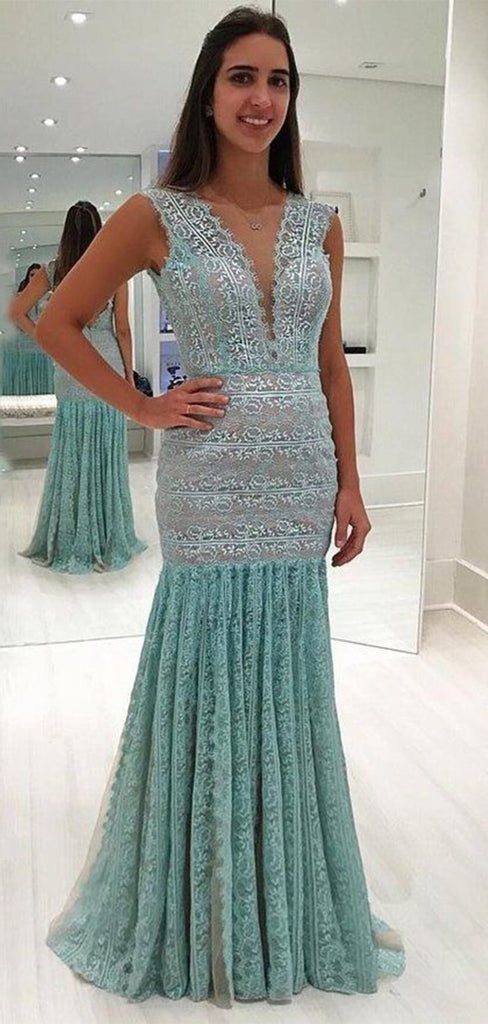 Elegant Green V-Neck Mermaid Popular Long Evening Dresses, Formal Dresses, Birthday Party, WGP637