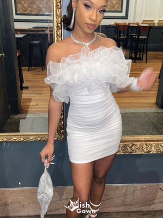 Gorgeous Strapless White Sheath Short Mini Homecoming Dress,EPT359