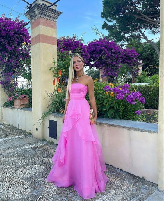 Popular Pink A-line Strapless Maxi Long Party Prom Dresses,Evening Dresses,WGP307