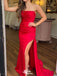 Sexy Red Strapless Mermaid Side Slit Long Sleeve Popular Long Evening Dresses, Formal Dresses, Birthday Party, WGP662