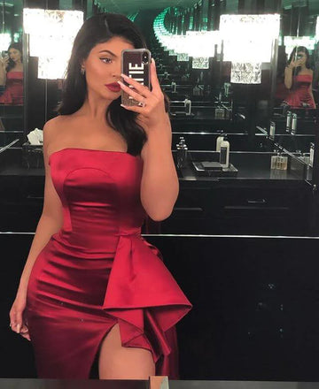 Sexy Burgundy Sweetheart Mermaid Side Slit Long Prom Dress Ideas, Evening Party Dresses, WGP1992
